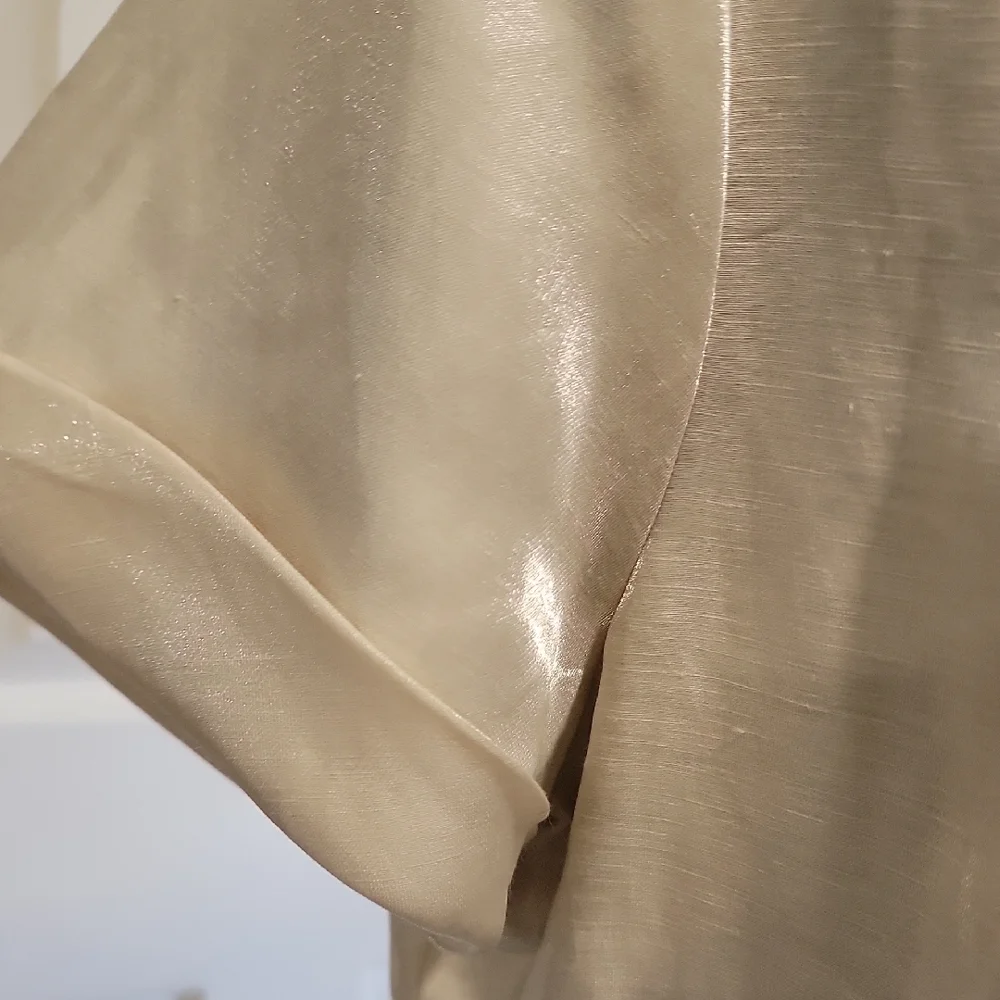 ANTONIO MELANI Cream Metallic Sheen Faux Wrap Dress - Picture 10 of 14